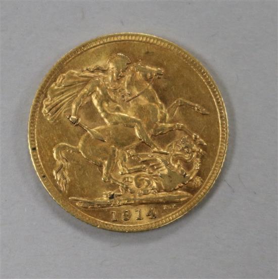 A George V 1914 gold full sovereign.